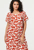Rust | Abstract 1/2 Sleeve Knee Length Dress
