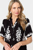 Black | Printed Lace Trim Relaxed Short Shirt Dress