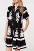 Black | Printed Lace Trim Relaxed Short Shirt Dress