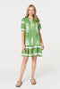 Green | Printed Lace Trim Relaxed Short Shirt Dress : Model is 5'10