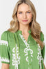 Green | Printed Lace Trim Relaxed Short Shirt Dress

