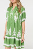 Green | Printed Lace Trim Relaxed Short Shirt Dress

