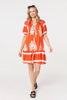 Orange | Printed Lace Trim Relaxed Short Shirt Dress : Model is 5'10