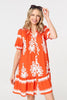 Orange | Printed Lace Trim Relaxed Short Shirt Dress : Model is 5'10