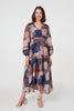 Navy | Patchwork Print Empire V-Neck Maxi Dress
