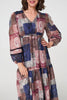 Navy | Patchwork Print Empire V-Neck Maxi Dress
