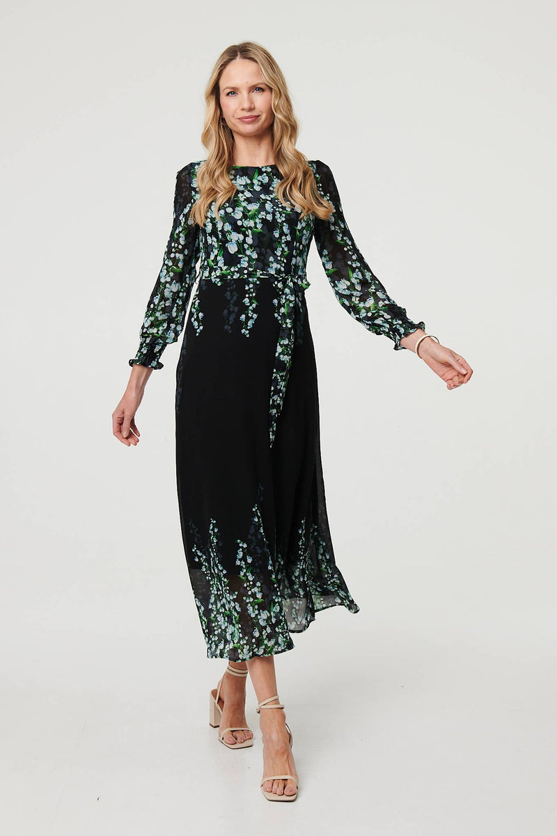 Floral Long Sleeve Chiffon Maxi Dress