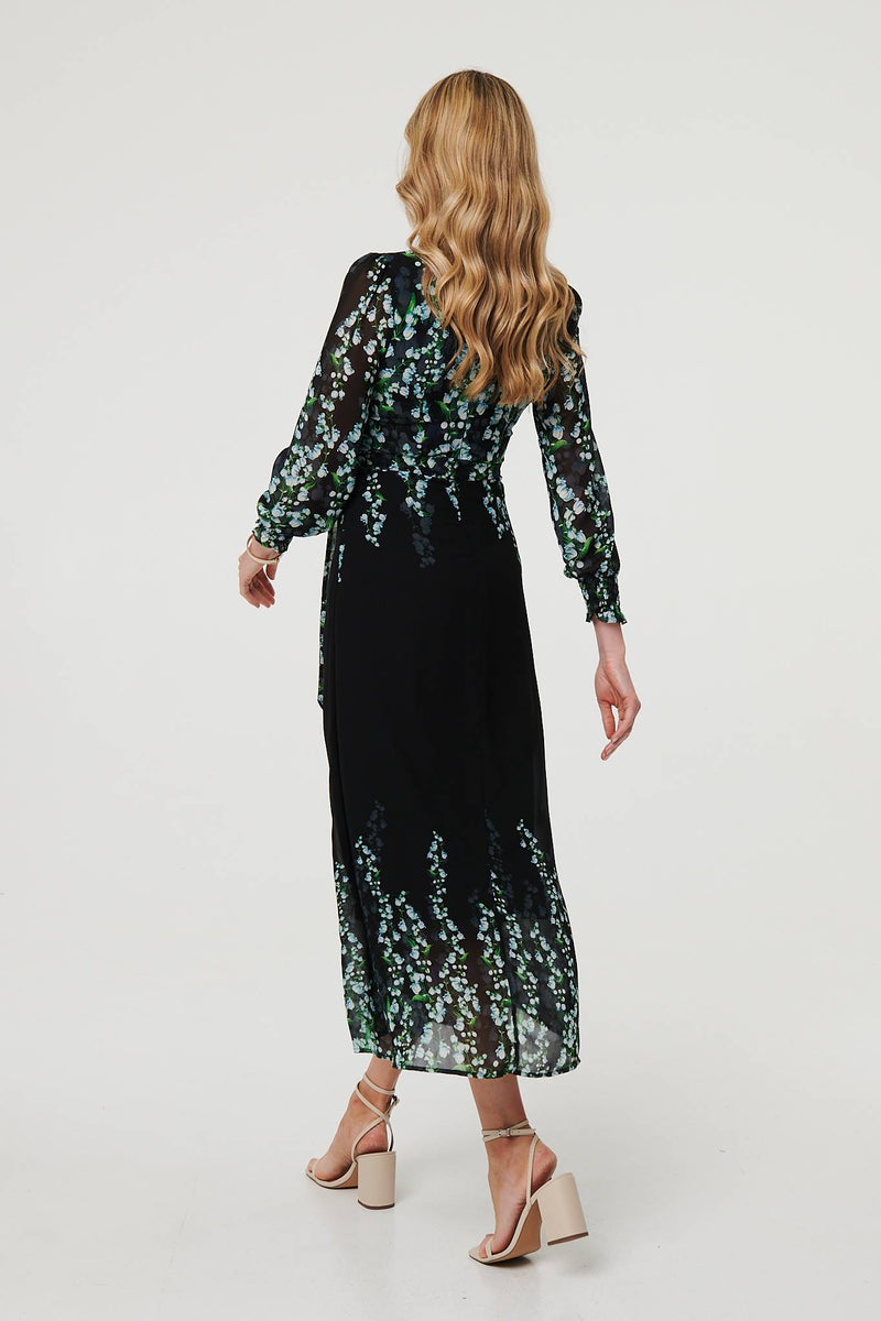 Floral Long Sleeve Chiffon Maxi Dress