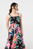 Black | Floral Wave Trim Sleeveless Maxi Dress

