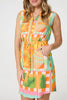 Orange | Patchwork Print Sleeveless Short Dress
