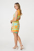 Orange | Patchwork Print Sleeveless Short Dress
