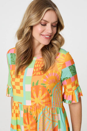 Orange | Tropical Tile Print Smock Dress
