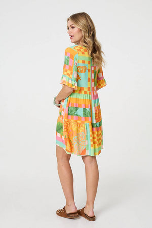 Orange | Tropical Tile Print Smock Dress

