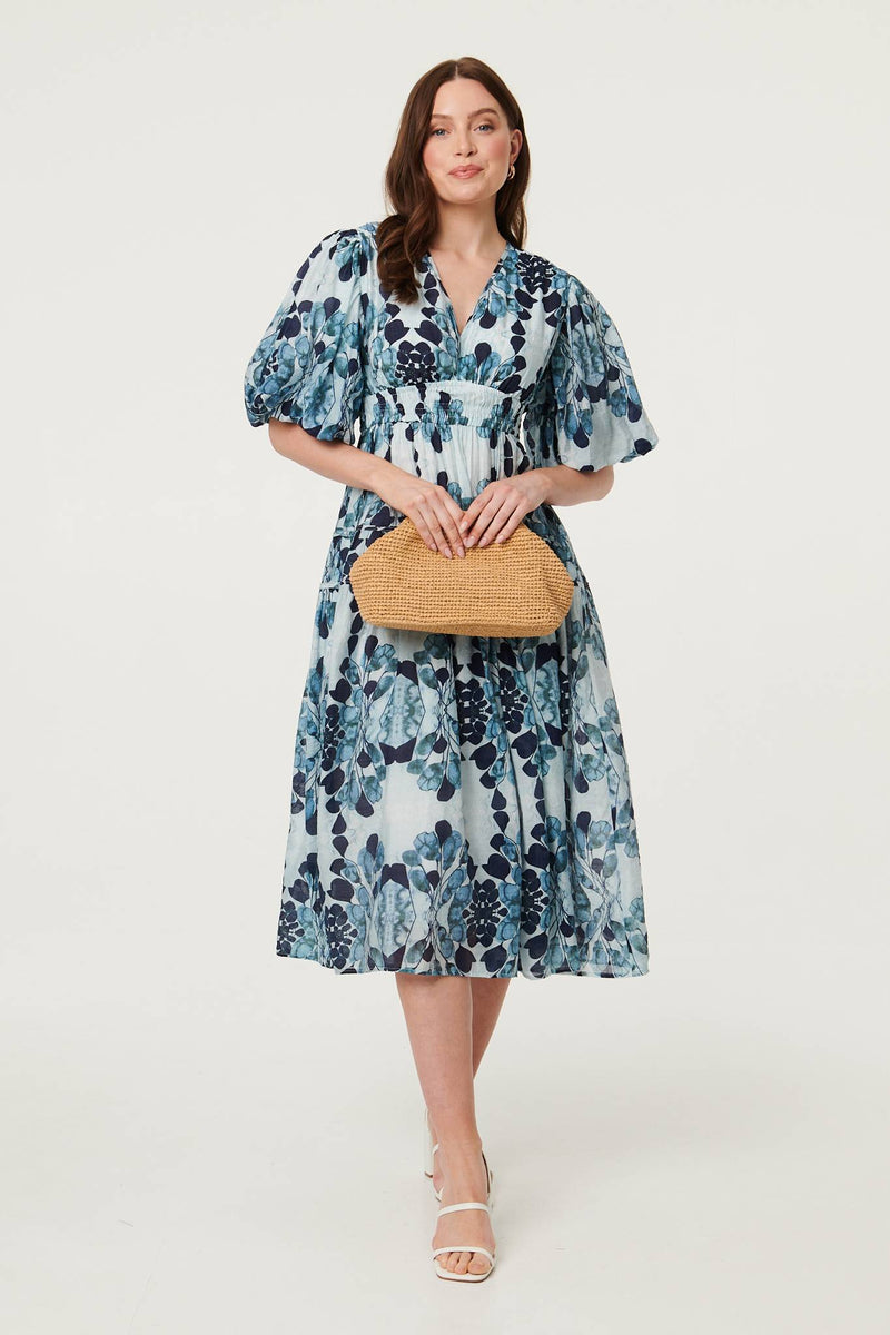 sachin and babi light blue dress English Factory Women's Color Block Puff Sleeve Tiered Midi Dress main image 1