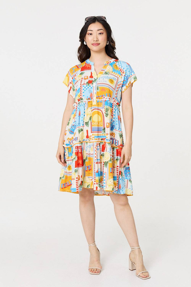 Patchwork Print Knee Length Smock Dress | Izabel London Patchwork Print Knee Length Smock Dress | Izabel London