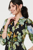 Black | Leaf Print 3/4 Sleeve Shirt Midi Dress
