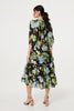 Black | Leaf Print 3/4 Sleeve Shirt Midi Dress
