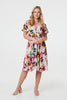 Pink | Floral Short Puff Sleeve Midi Dress
