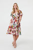 Pink | Floral Short Puff Sleeve Midi Dress
