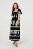 Black | Ikat Print Short Angel Sleeve Maxi Dress
