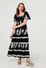 Black | Ikat Print Short Angel Sleeve Maxi Dress
