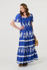 Blue | Ikat Print Short Angel Sleeve Maxi Dress
