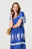 Blue | Ikat Print Short Angel Sleeve Maxi Dress
