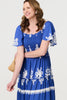 Blue | Ikat Print Short Angel Sleeve Maxi Dress
