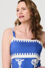 Blue | Ikat Print Sleeveless A-Line Maxi Dress
