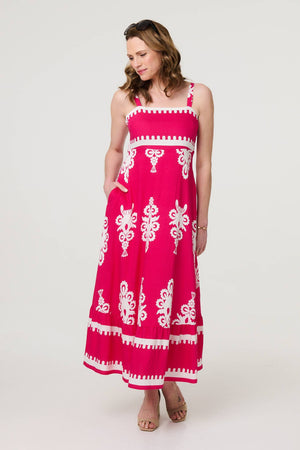 Pink | Ikat Print Sleeveless A-Line Maxi Dress
