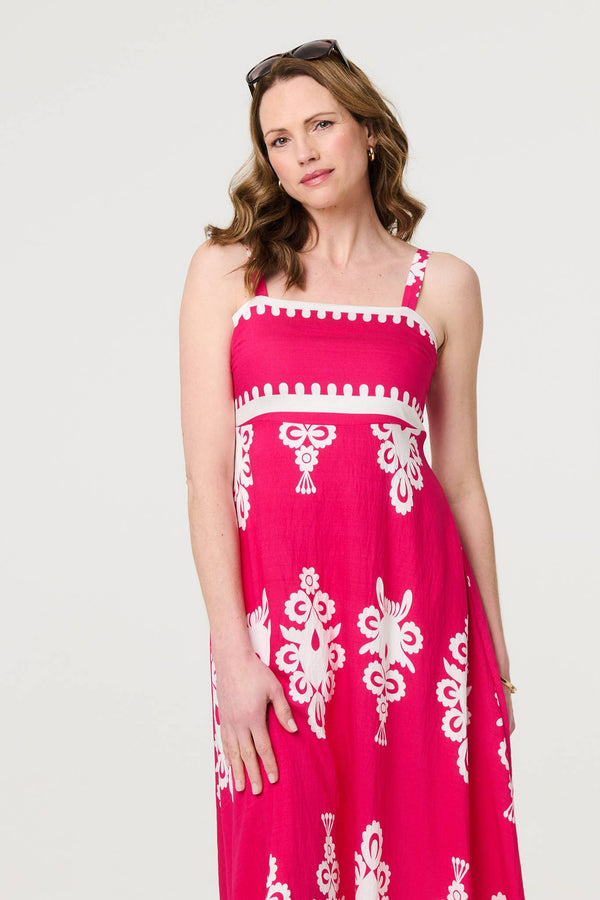Pink | Ikat Print Sleeveless A-Line Maxi Dress
