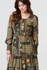 Green | Patchwork Print Long Sleeve Midi Dress
