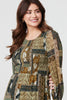 Green | Patchwork Print Long Sleeve Midi Dress
