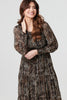 Beige | Animal Print Long Puff Sleeve Maxi Dress

