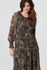 Beige | Animal Print Long Puff Sleeve Maxi Dress

