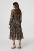 Beige | Animal Print Long Puff Sleeve Maxi Dress
