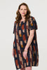 Navy | Printed Short Sleeve Knee Length Dress : Model is 5'9