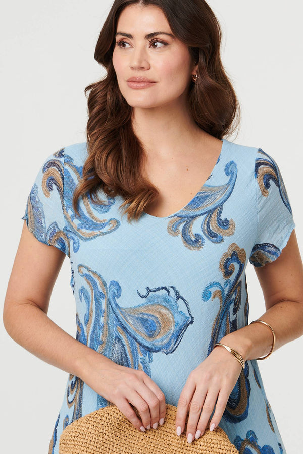 Blue | Floral Print Layered Knee Length Dress