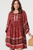 Burgundy | Ditsy Floral 3/4 Sleeve Short Dress
