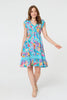Blue | Abstract Shirred Lace Trim Midi Dress