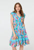 Blue | Abstract Shirred Lace Trim Midi Dress