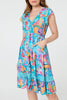 Blue | Abstract Shirred Lace Trim Midi Dress
