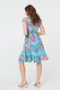 Blue | Abstract Shirred Lace Trim Midi Dress