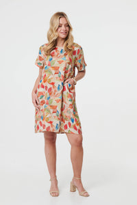 Orange | Leaf Print Knee Length Shift Dress
