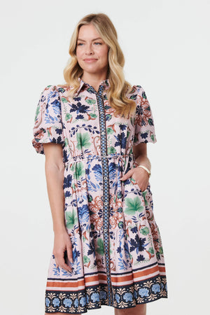 Pink | Printed Tie-Up Waist Knee Length Dress
