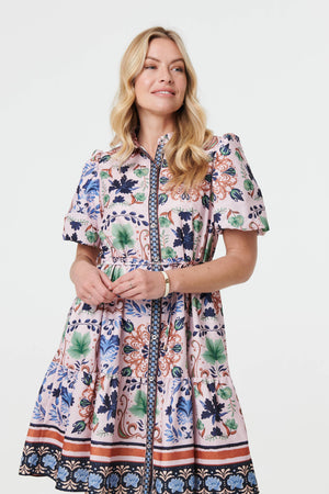 Pink | Printed Tie-Up Waist Knee Length Dress
