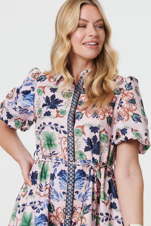 Pink | Printed Tie-Up Waist Knee Length Dress
