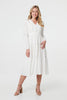 White | Lace Trim Long Sleeve Tiered Midi Dress
