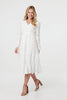 White | Lace Trim Long Sleeve Tiered Midi Dress : Model is 5'10