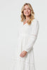 White | Lace Trim Long Sleeve Tiered Midi Dress
